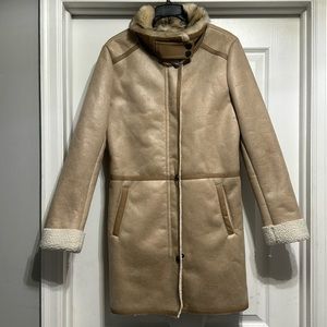 NWOT - T Tahari Angie Faux Shearling Coat Jacket Parka Natural/Beige S New $268
